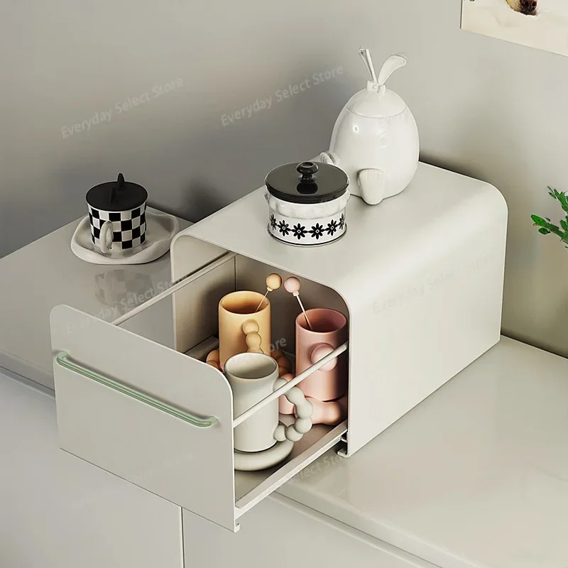 Countertop Cup Storage Organizer, Pull‑Out Tea cup Storage Rack for Home Desktop Water Cups