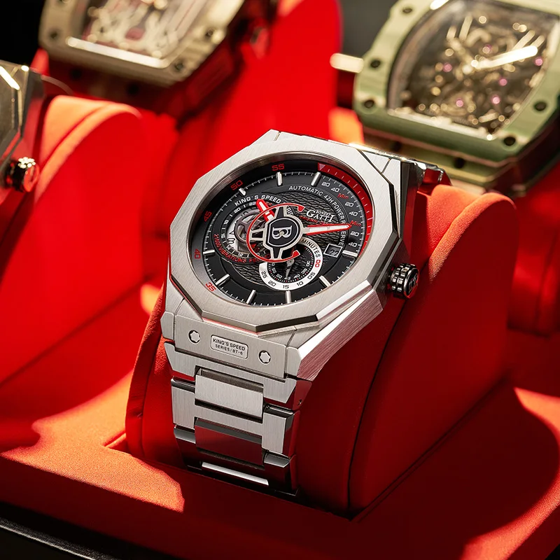 

BONEST GATTI German Men's Watch Automatic Mechanical Business Skeleton Waterproof Luminous Steel Strap Birthday Gift