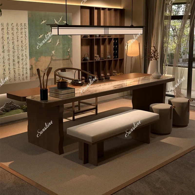 New Chinese-style solid wood large board household simple high-end tea table