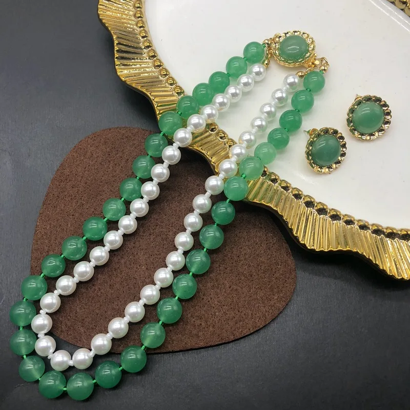 

Vintage Palace Dongling Jade Double Layer Carved Lace Gold Plated Elegant Necklace and Earrings