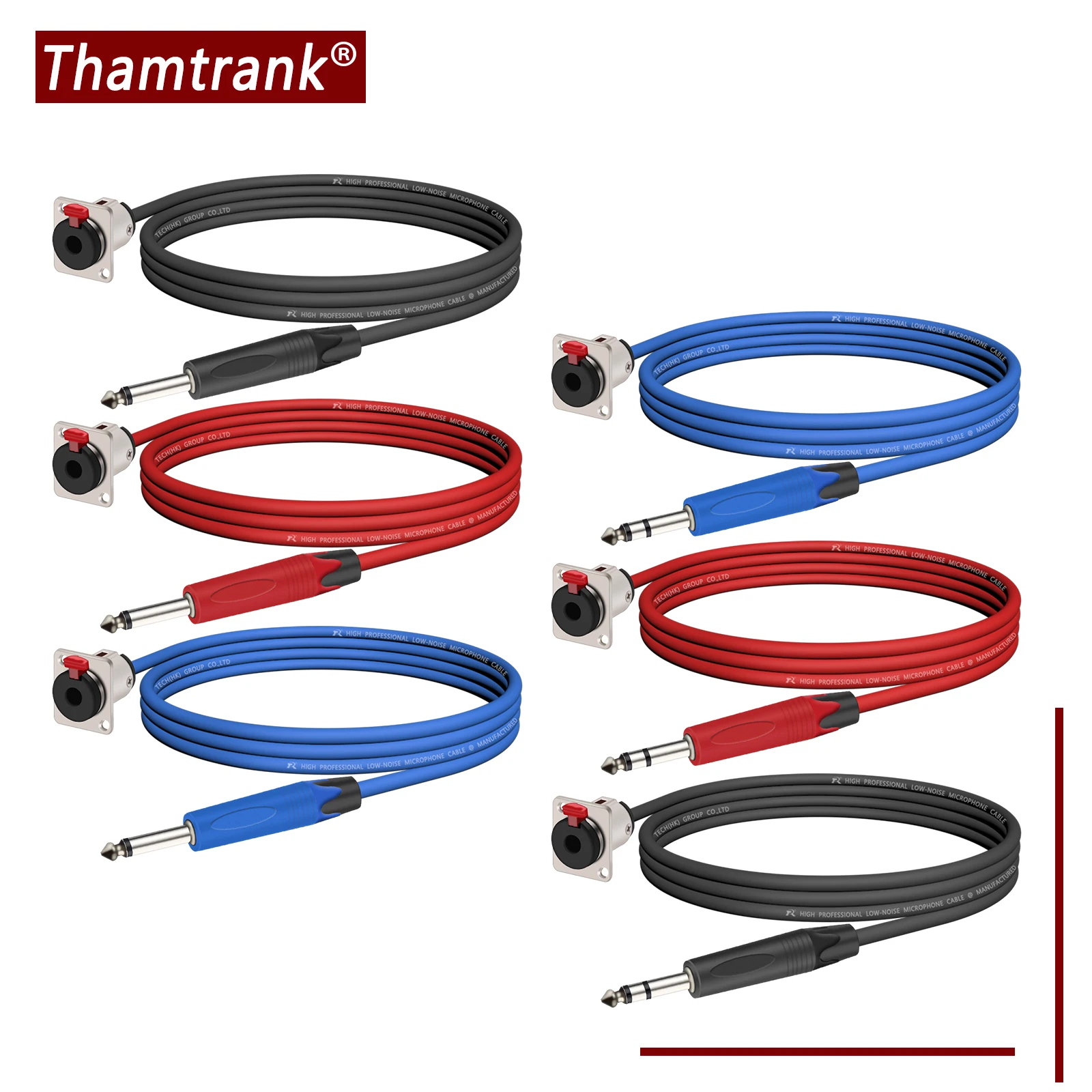 6.35mm TS/TRS Male Plug to D-Type 6.35mm Female Panel Mount MIC Socket Pass Through Connector Audio Extension Shielded Cable