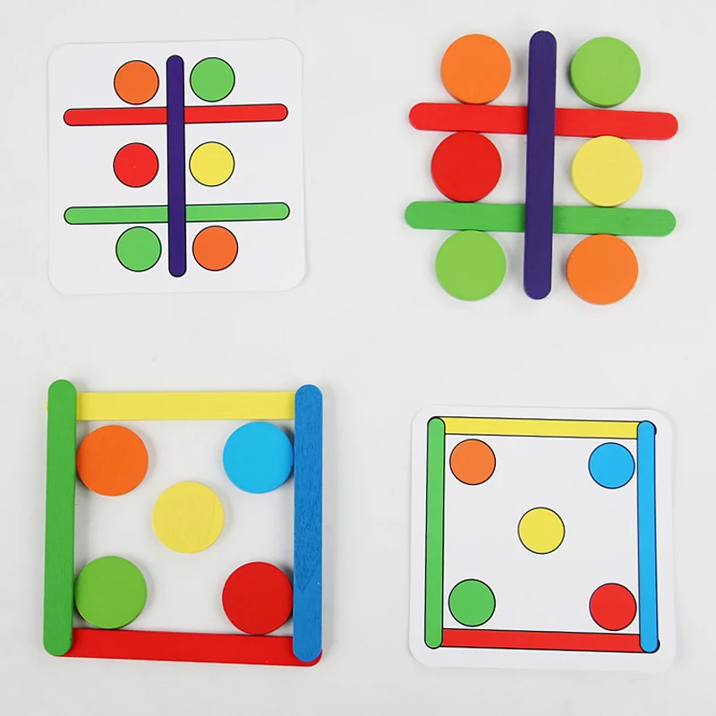 Children's Rainbow Stick Thinking Puzzle Montessori Wooden DIY Ice Cream Stick Puzzle Challenge Table Games Educational Toys