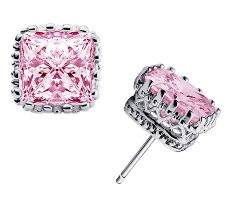 New Arrival Genuine 925 Sterling Silver Stud Earrings With 6MM Square Cubic Zirconia Ear Brincos Fast Shipping For Women\'s Gift