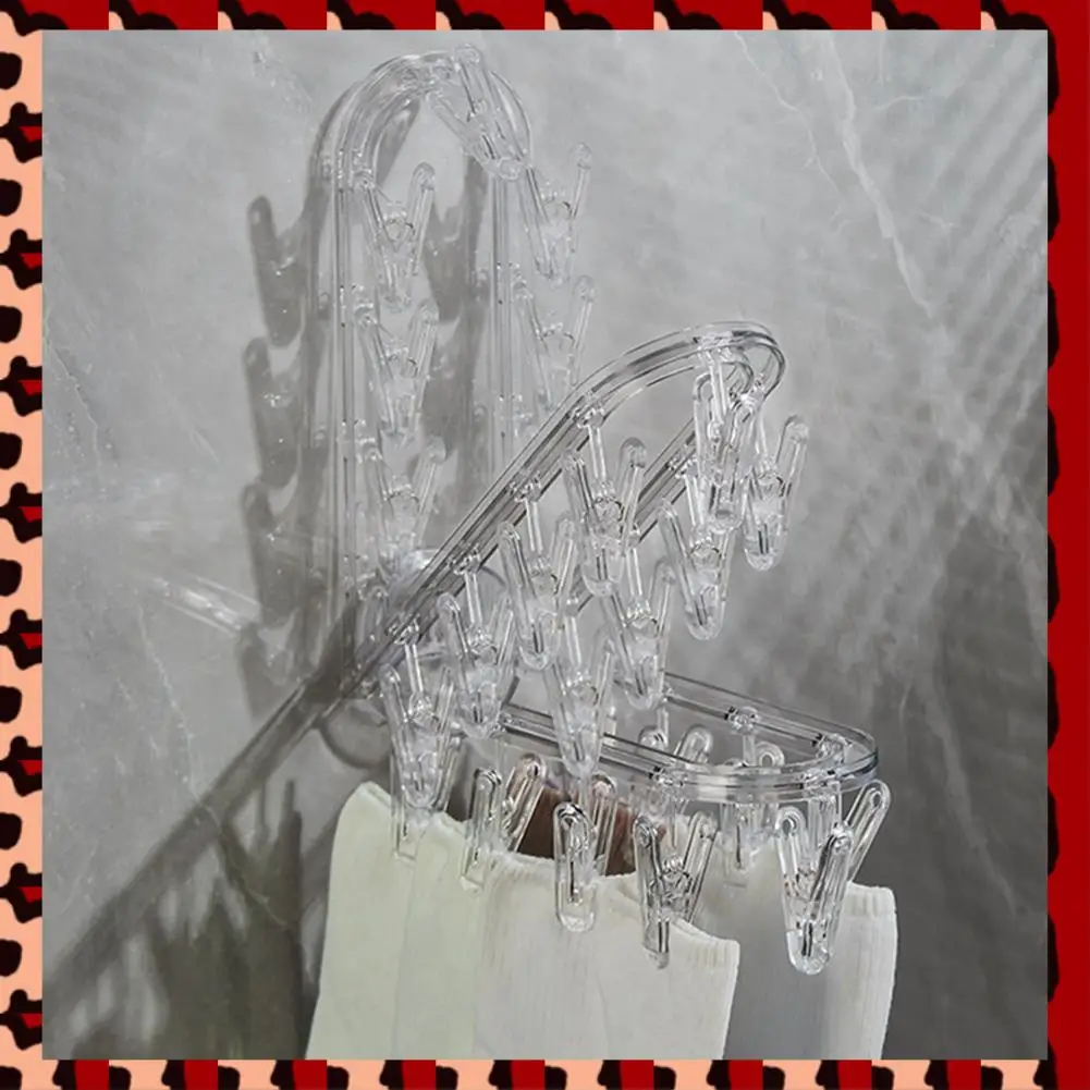 

A72P Bathroom Suction Cup Drying Rack Folding Socks Drying Rack Household Clothes Rack Multi Clip Drying Socks Artifact
