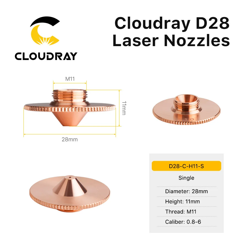 Cloudray Bulge Laser Nozzles Single Layer Chrome-Plating Double Layers Caliber 0.8-4.0 D28 H11 H15 M11 for Precitec Cutting Head