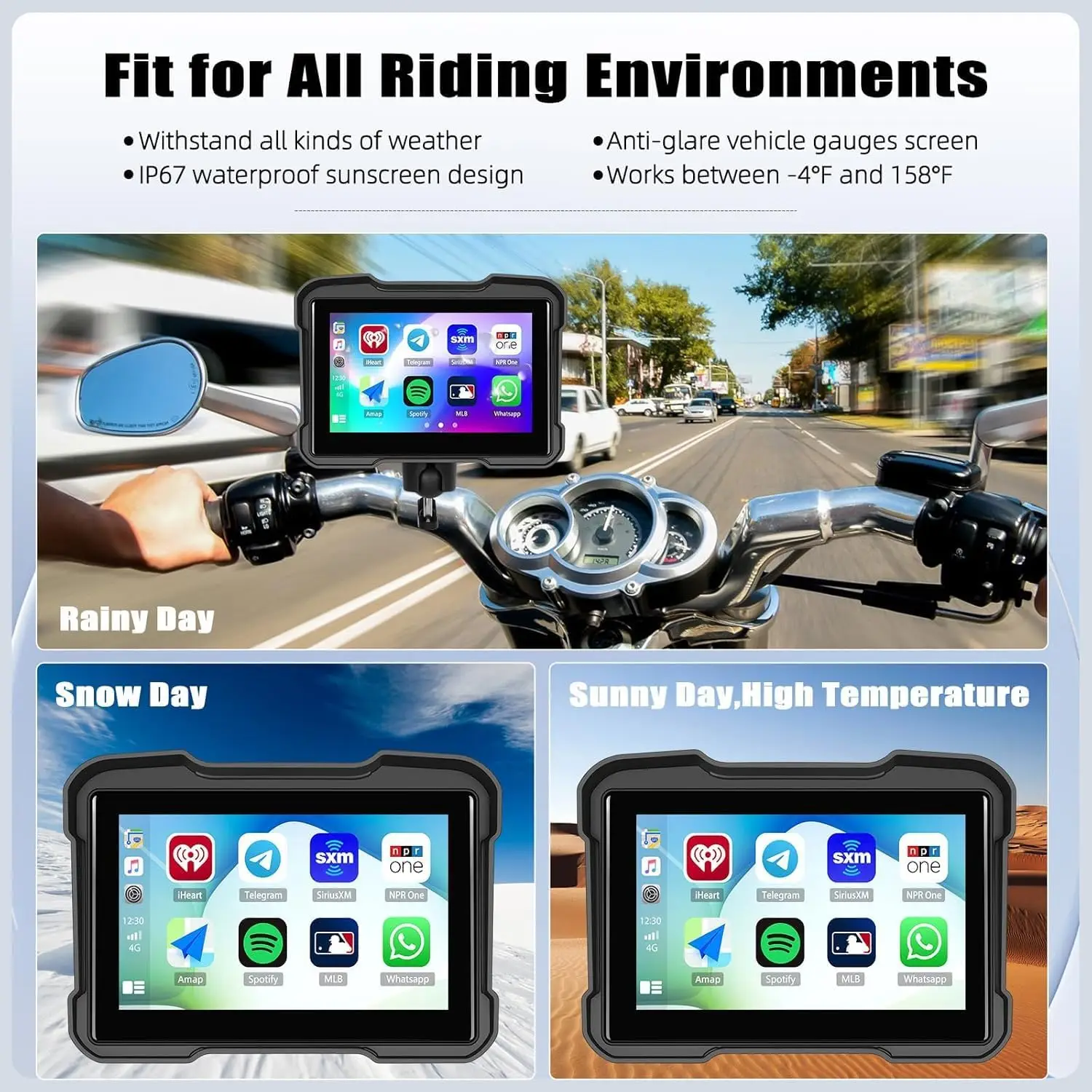 Srnubi 5 인치 무선 CarPlay 모토 안드로이드 자동 휴대용 디지털 오토바이 대시 보드 GPS 네비게이션 디스플레이 화면 TPMS 모니터