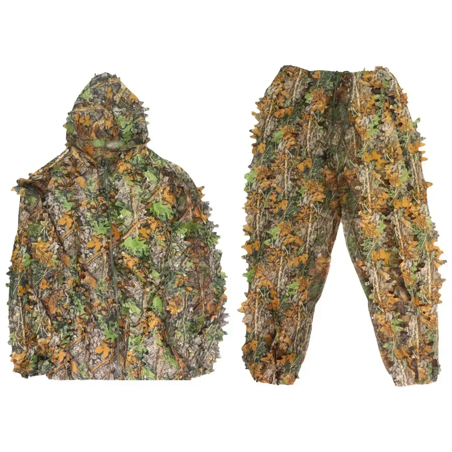 3D Leaf Bionic Camouflage Hunting Suits Men Women CS Shooting Ghillie Suit Hooded Jacket Tactical Combat Clothes Set Accessory