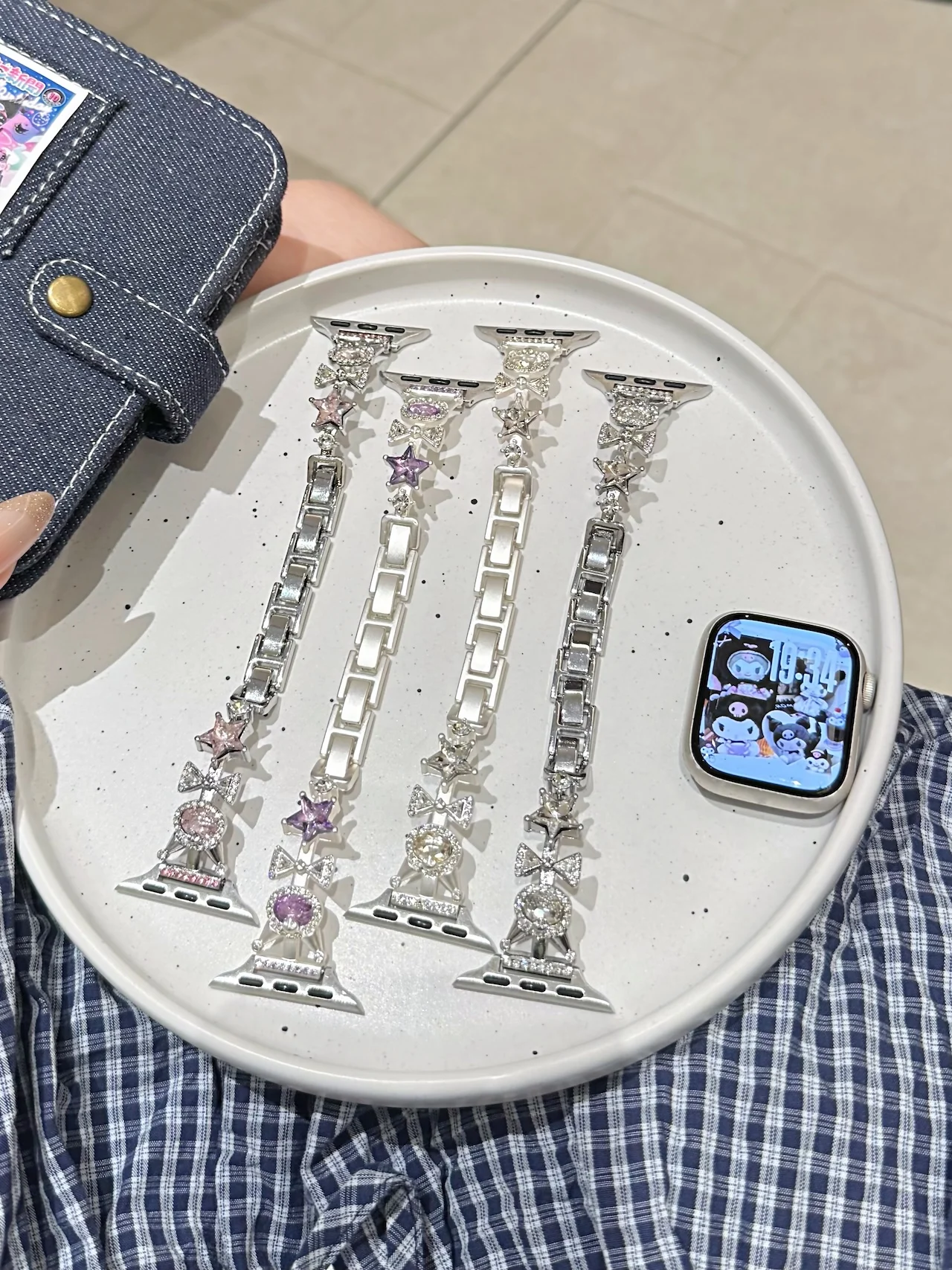 

Rhinestone Interlock Metal Strap For Kuromi for Apple Watch 38/40/41/42/44/45/49mm Sparkly Girly Wristband for iWatch Series