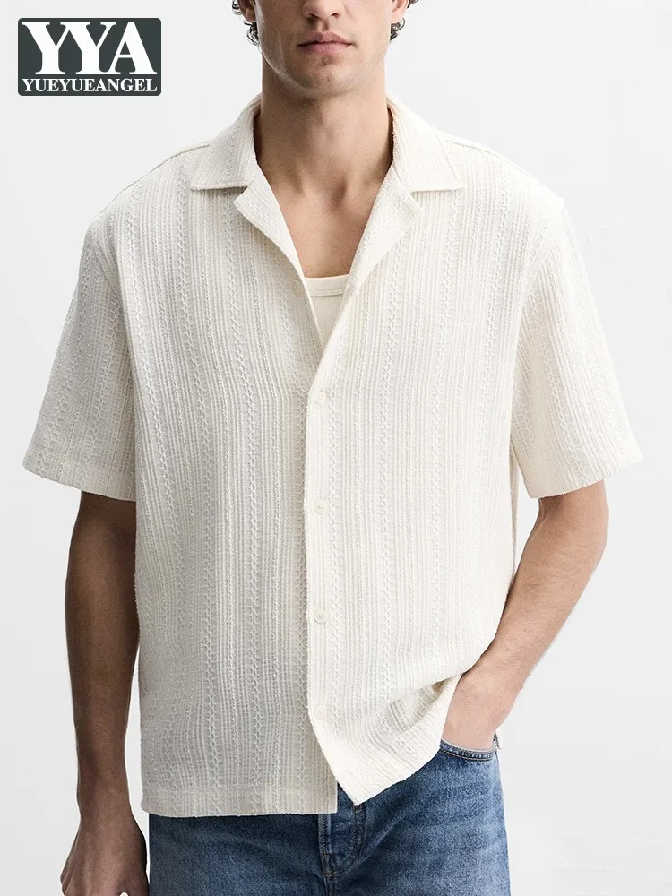 Summer New Style Men Striped Short Sleeve Shirt Sets Fashion Suit Collar Tops Casual Outfits Straight Slim Fit Shorts Match Set