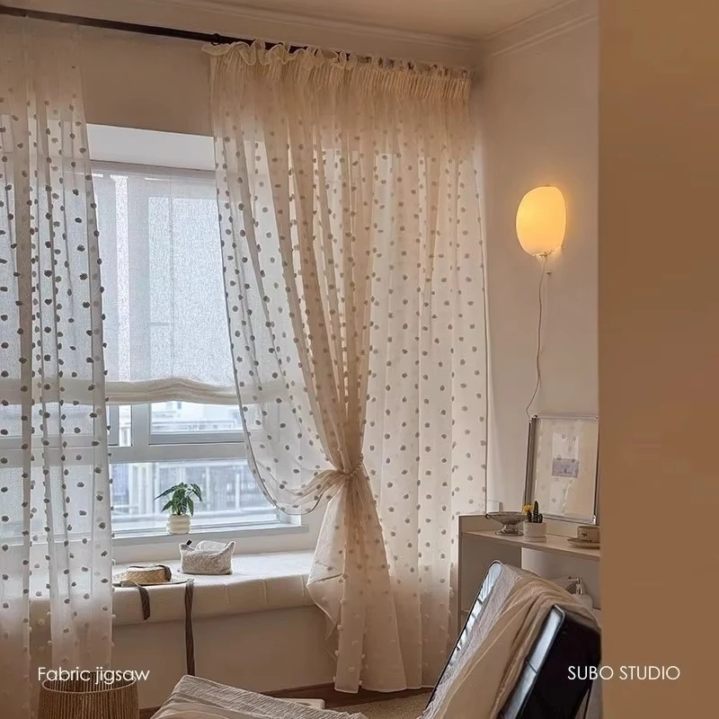 Curtains for Living Dining Room Bedroom Vintage French-style Design Featuring A Fresh Textured Pom-pom Pattern Custom Size