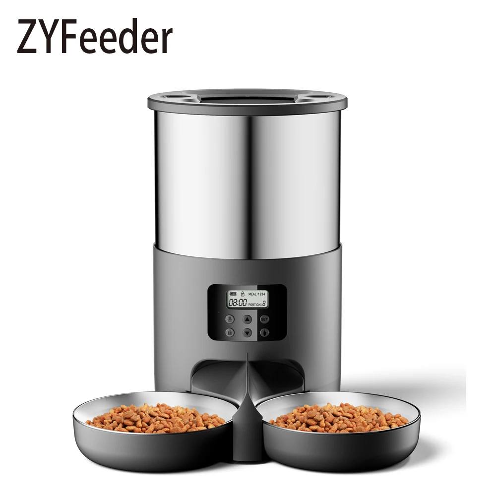 4.5L WIFI Button Double Meal Pet Feeder Cat Food Automatic Dispenser Remote Feeding Stainless Steel Double Bowl Cat Dog Feeder