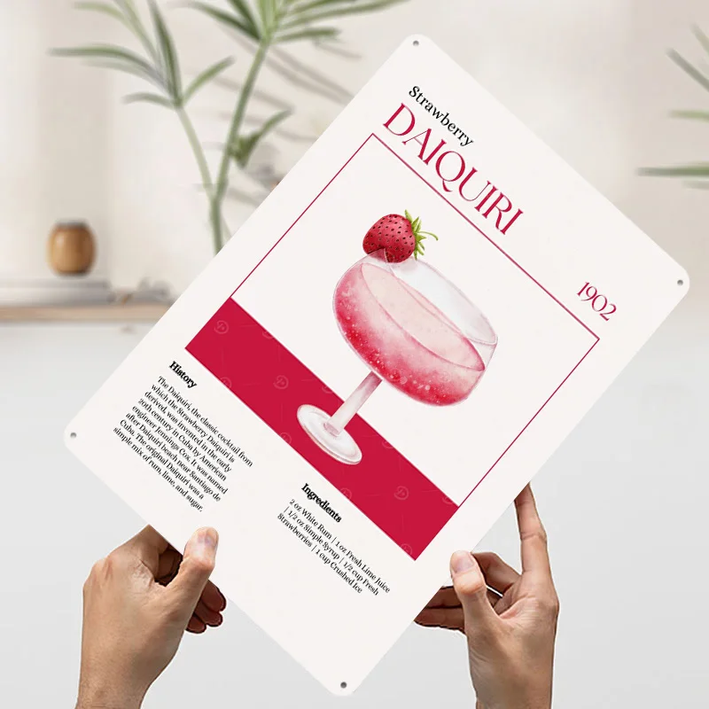 الفراولة Daiquiri كوكتيل المعادن المشارك علامات معدنية جدار الفن مكتب ديكور مخصص تين تسجيل للمنزل الديكور بار الملحقات #3