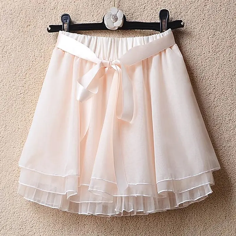 تنورة صيفية بيضاء كاواي موضة 2026 للسيدات تنانير قصيرة من الشيفون بقصة ضيقة تنانير Giris تناسب كل مباراة مرنة عالية الخصر باللون الأسود Faldas #4