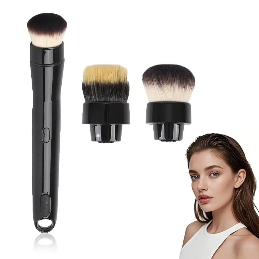 with 2 Replaceable Brush Heads Electric Makeup Brush 2 Adjustable Speeds 360° Rotation Foundation Brush Soft Removable