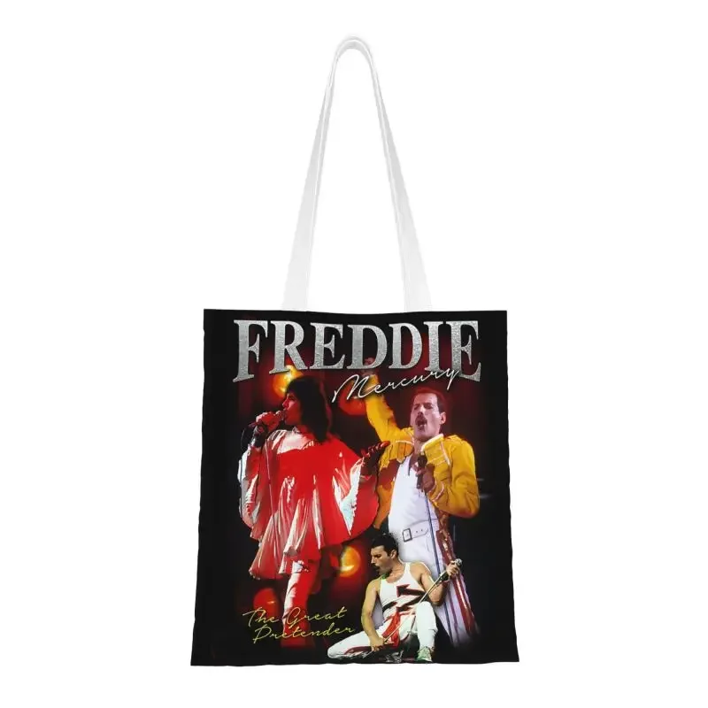 Custom Freddie Mercury Logo Canvas Shopping Bags Women Durable Grocery British Singer Rock Band Shopper Tote Bags