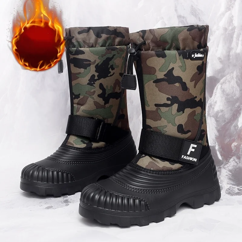 

Autumn and Winter Large Size Outdoor Cotton Shoes for Men with Velvet Lining and Warm Snow Boots