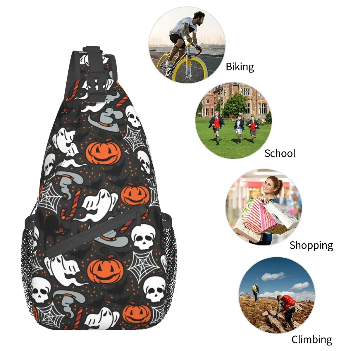 Doodle Ghosts Crossbody Torby na klatkę piersiową Halloween Kieszenie Pakiet podróżny Messenger Sportowa torba na ramię dla nastolatków unisex