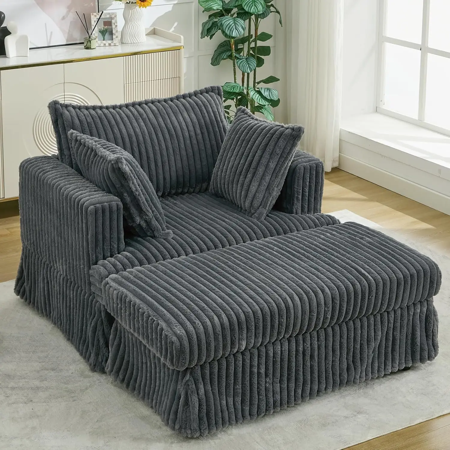 

Oversized Chaise Lounge Indoor, 47"" Lounge Chair With Ottoman, Upholstered Comfy Sofa, Convertible Sleeper Recliner Chairs,