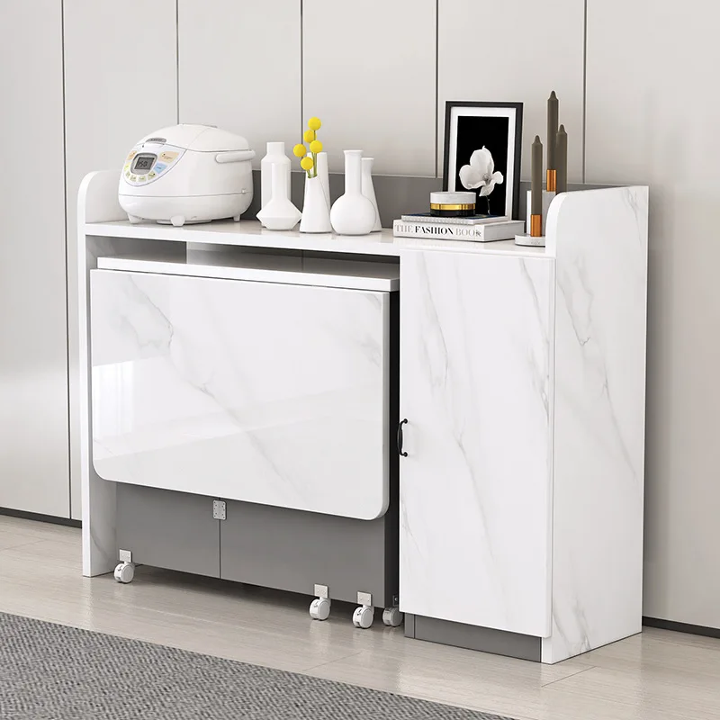 

Household folding dining table Small apartment Movable multi-functional side cabinet Combination cupboard Microwave oven cabinet