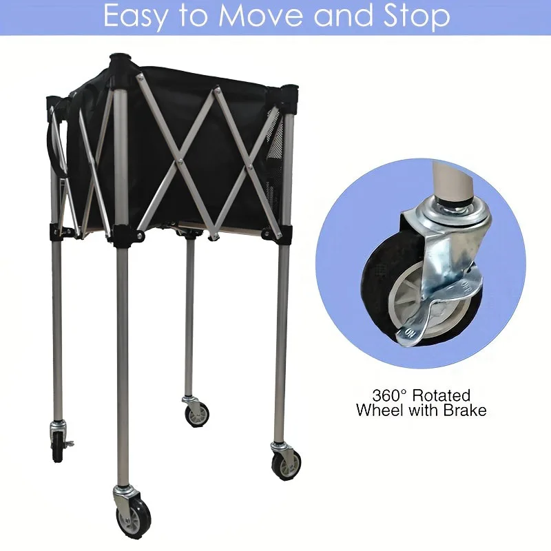 عربة تنس مريحة من سبائك الألومنيوم قابلة للطي بإطار تخزين لمدرب تنس الطاولة وعربة التقاط بإطار كروي