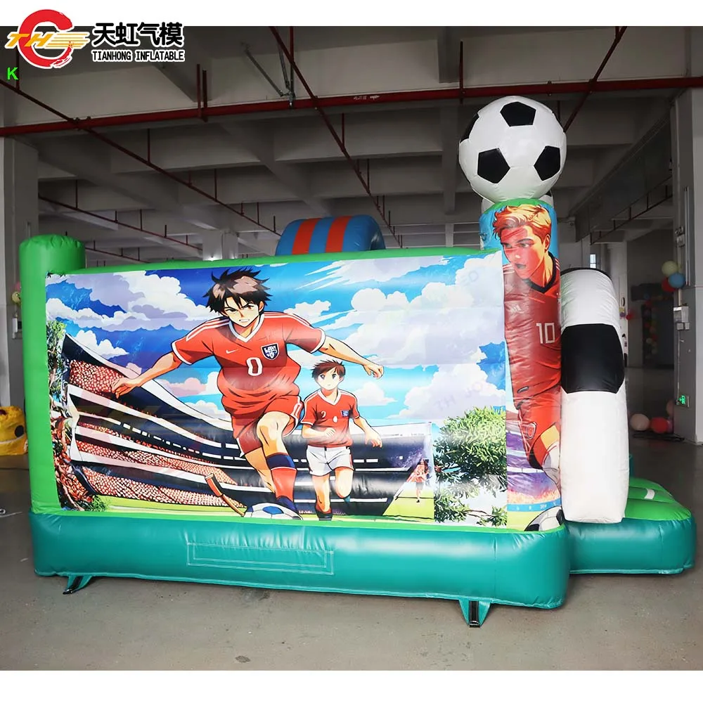 Buttafuori gonfiabili a tema calcio per bambini Divertimento all'aria aperta con ventilatore Casa da salto gonfiabile commerciale con castello gonfiabile