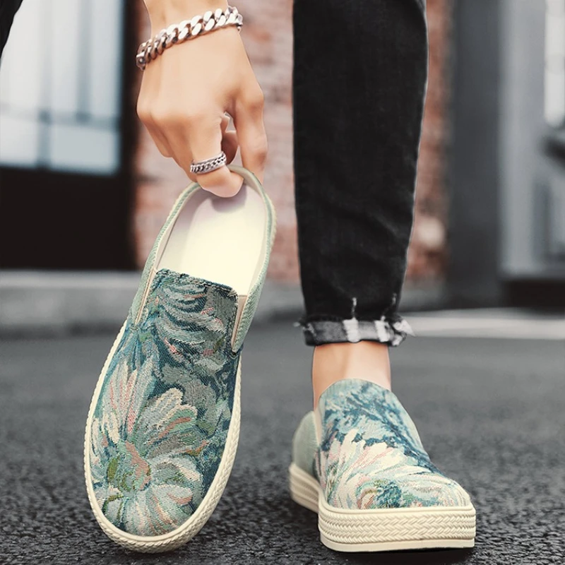 

Half Shoes for Men Mules Canvas Slip on Flats Slippers Summer Backless Slippers Loafers 2026 Man Slides Mens Casual Shoes，39-46