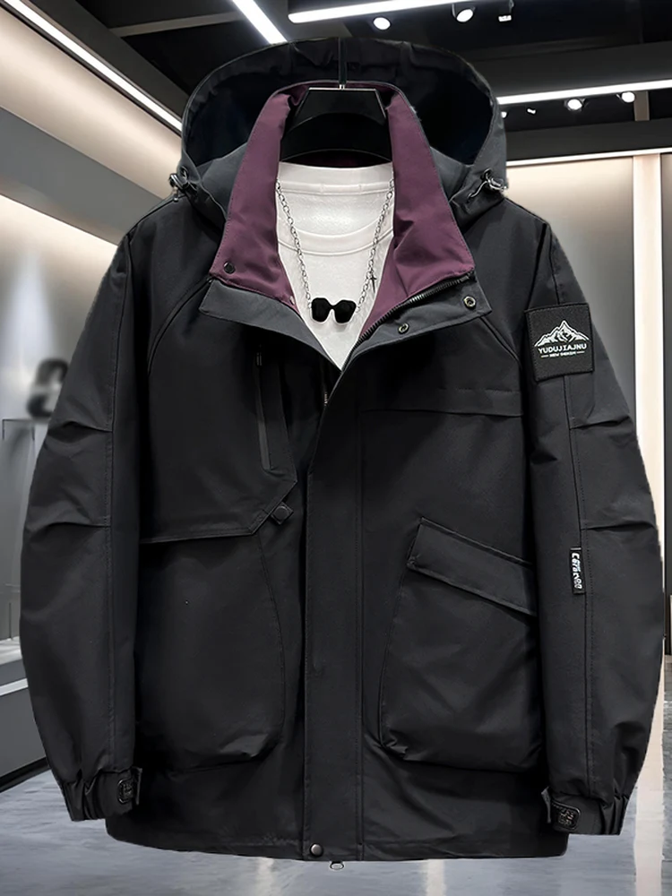 plus Size Spring Jacket Men's Loose Fit Medium Length Workwear Jacket Three-Proof Windproof Waterproof Casual Style Outdoor