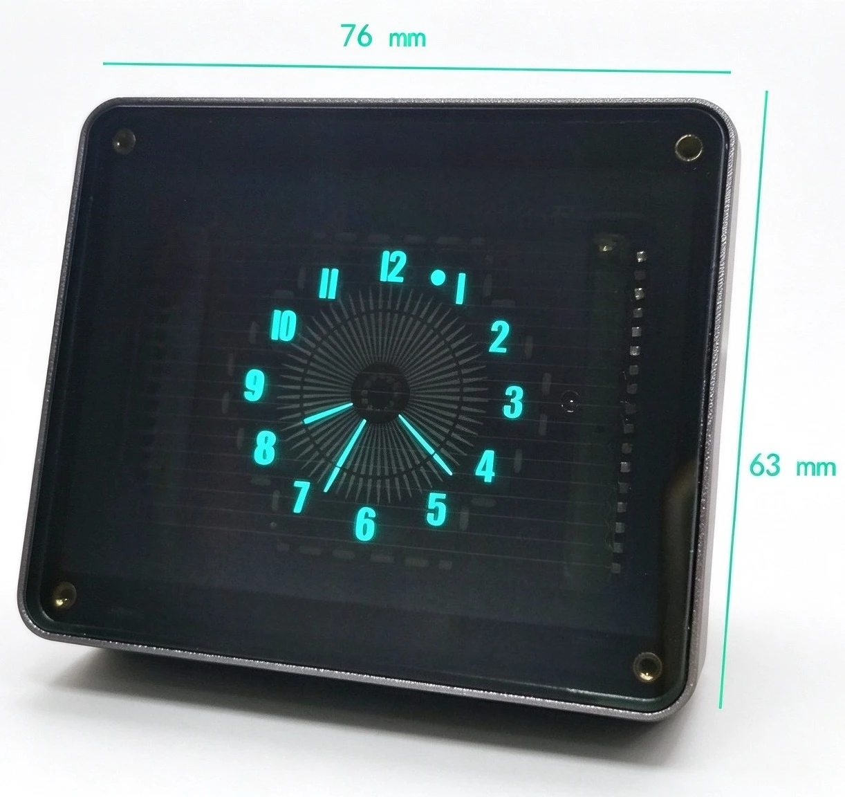 Vacuum Fluorescent Display VFD Clock, Simulated Analog Pointer Clock with Green Glow