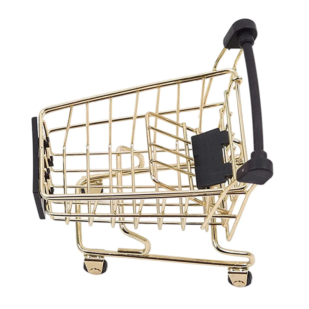 Golden Mini Shopping Cart Metal Storage Basket Trolley naments Home Office Decorations Craft Gifts Storage Baskets Household