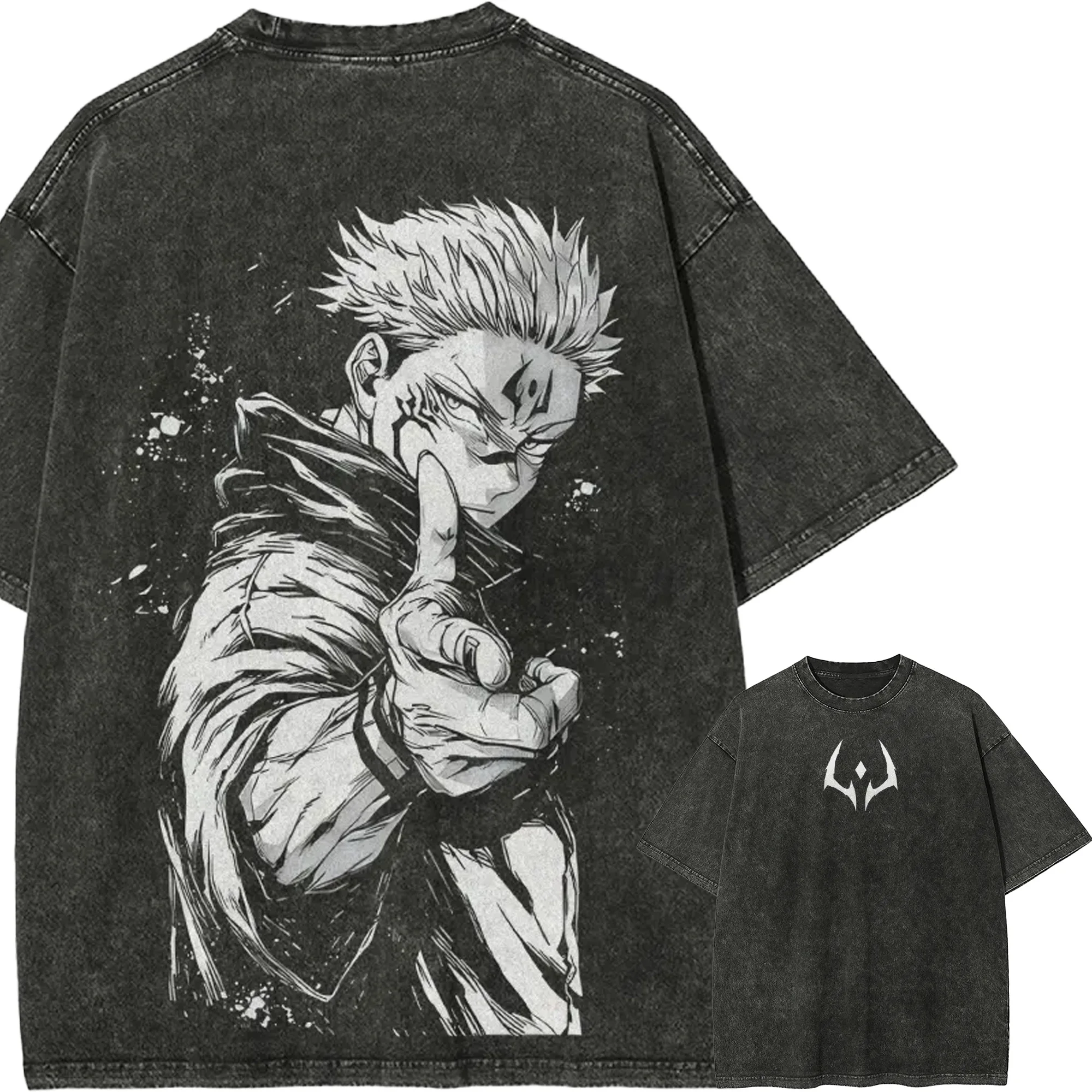 Jujutsu Kaisen Ryomen Sukuna T-Shirt Herren Yuji Itadori Grafik-T-Shirt Vintage Washed Oversized Baumwolle Anime Streetwear Kleidung