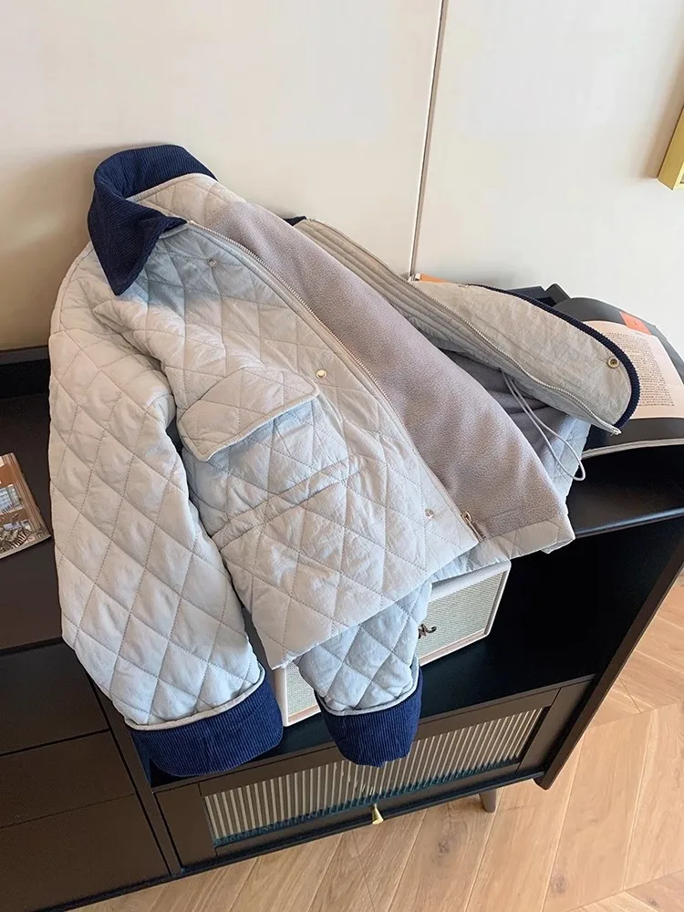 

Retro American Sle Cotton Jaet Quilted M Fem Faionable Autumn Winter Collar Coat Korean Version Loose Fit