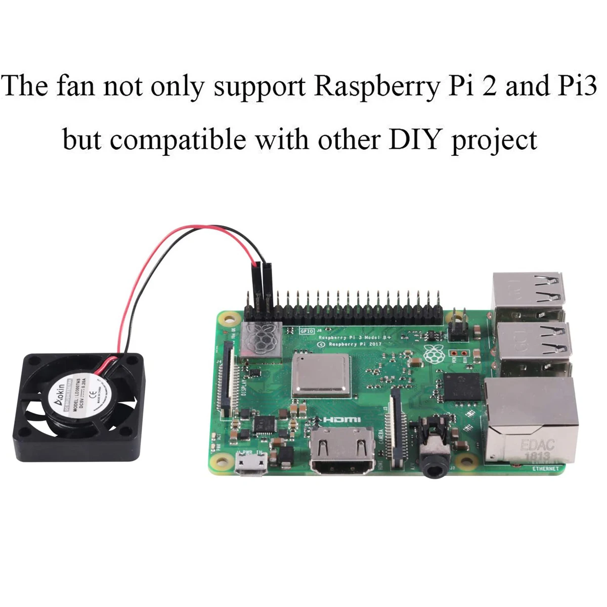 Cooling Fan 30 x 30 x 7mm DC 5V/3.3V Brushless CPU Cooling Fan with Screws for Raspberry Pi 4 B, Pi 3 B+, Pi 3 B, Pi 2 B