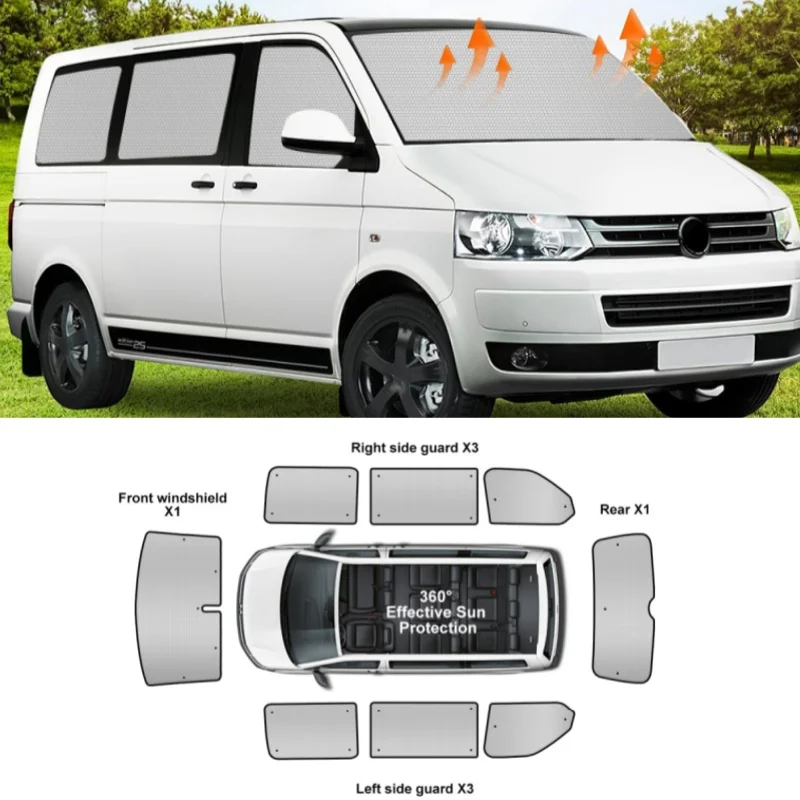 

8PCS For VW T5 T6 SWB Sunshade RV Camper Windscreen Protection Set Internal Thermal Blind Window Set With Storage Bag