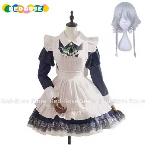 Anime Izayoi Sakuya Cosplay Costume Party Role Play Clothing Girls Maid Blue Dress Wig