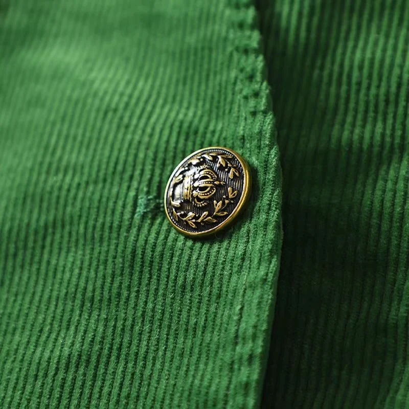 Corduroy Blazer Jacket Green Retro Women's Sping Autumn 2026 New Casual Versatile Premium Feel Suit Top W2234 ﻿