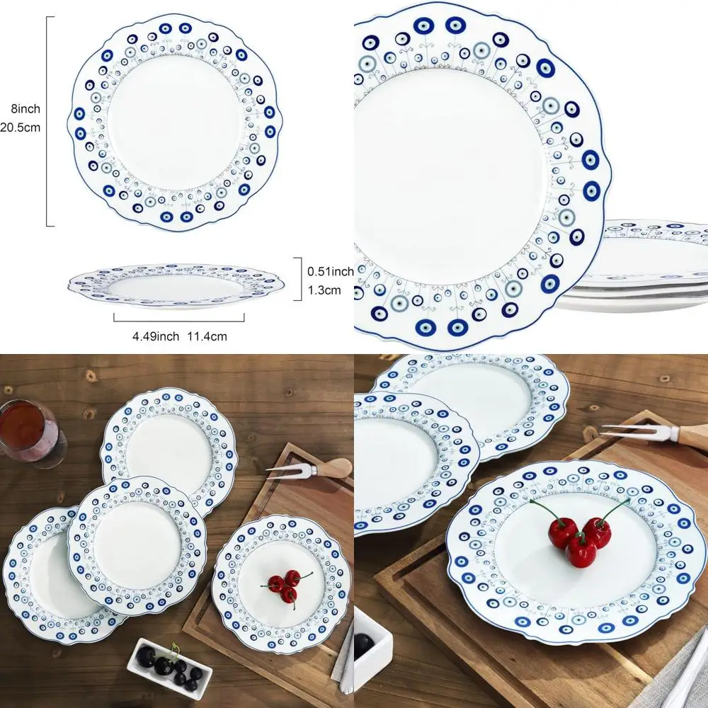 

Набор из 4 керамических тарелок для салата в богемном турецком синем стиле от сглаза, сейф для микроволновой печи