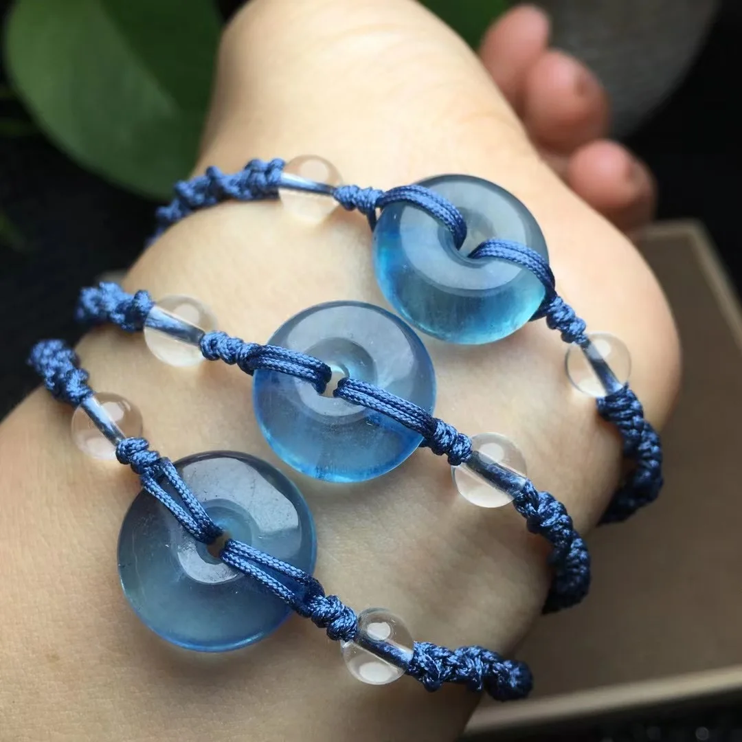 1 Pc Fengbaowu Natural Aquamarine Donut Bracelet Hand-Knitted Woven Chian Reiki Healing Stone Fashion Jewelry Gift For Women