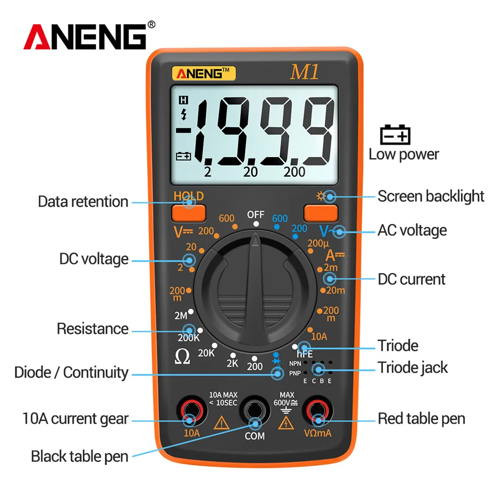 ANENG M1 AC/DC Digital Professional Multimetro esr Meter Multimetro Voltage Tester Auto True RMS Multimeter DMM 400a 10A Current