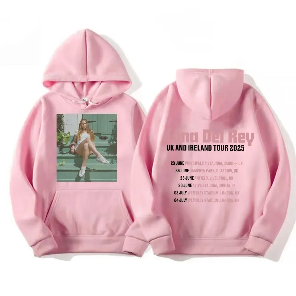 Lana Del Rey Hoodie Unisex Double Sided Music Tour Date Print Long Sleeve Pullover Hooded Sweatshirt Casual Streetwear
