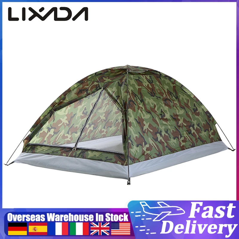 LIXADA Outdoor Camping Tent Against Mosquitoes for 2 Person Single Layer Portable Camouflage for Outdoor Activitie