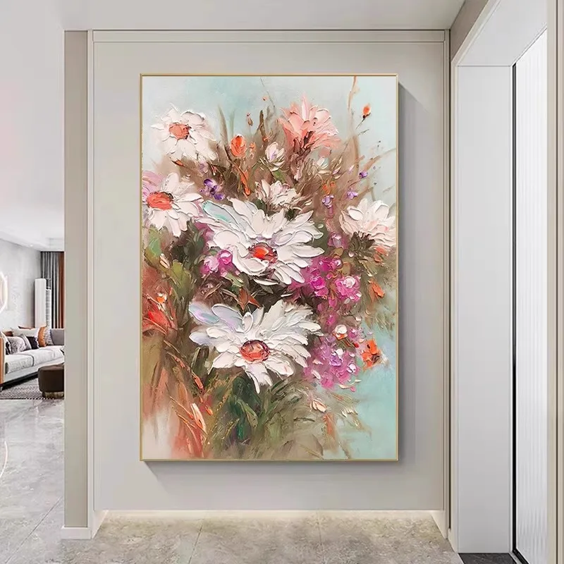 

OuzerQing 100% Hand Painted Oil Painting On Canvas Modern Abstract Flower Wall Art Living Room Picture Home Decoration Unframed