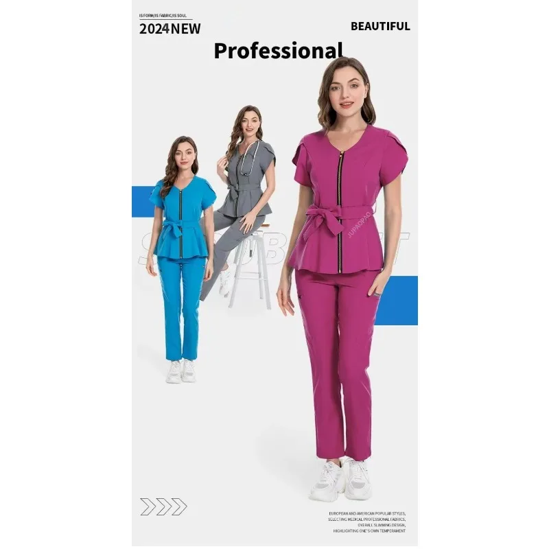 

Nurses Uniform Workwear Scrubs Tops+pants Suit Solid Color Nurse Uniform Short Sleeved Pocket Blouse Pharmacy Dentistry Workwear