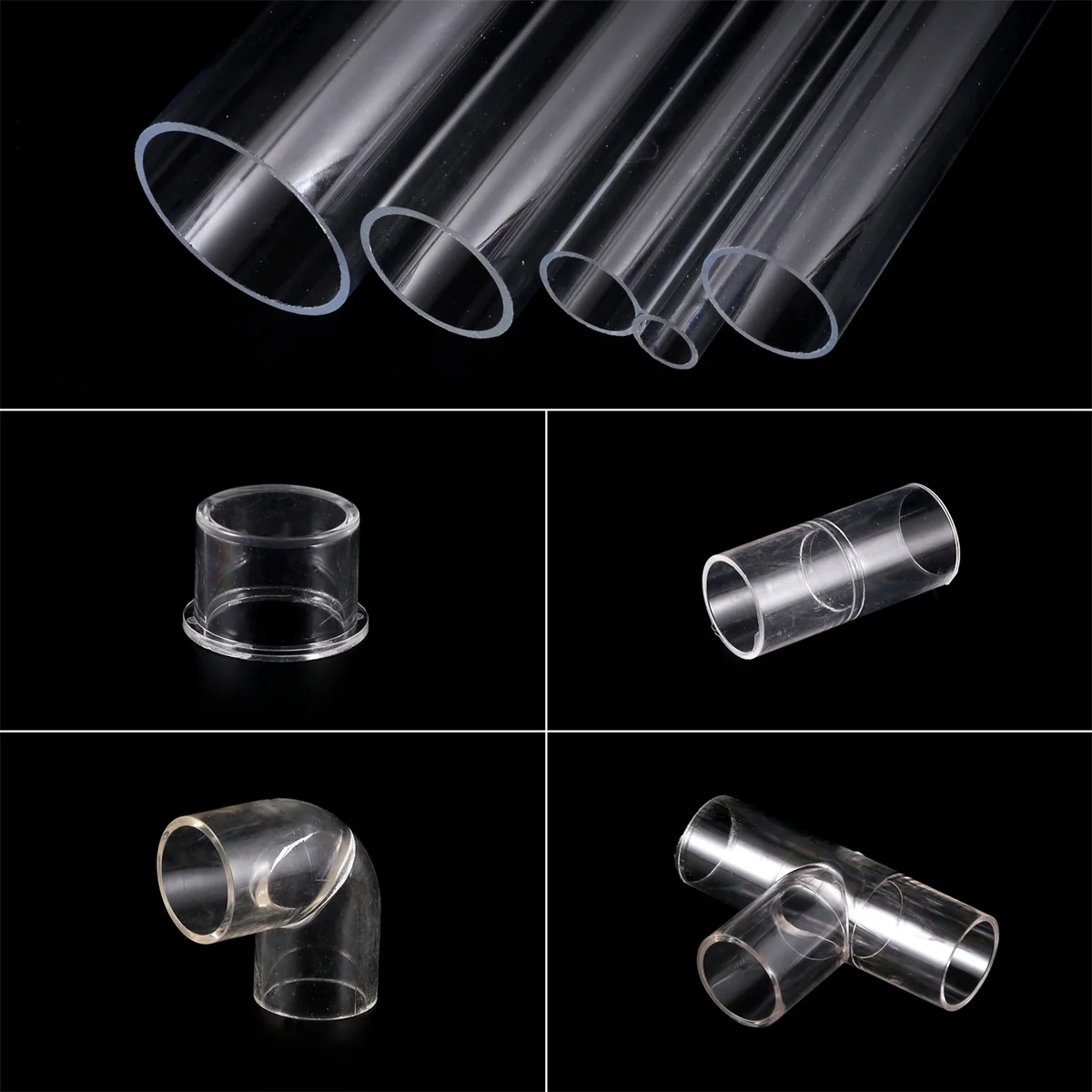 DN12-90mm Clear Acrylic Pipe ID20/25mm Aquarium Transparent Tee Straight Elbow End Plug Connector Garden Lawn Irrigation Joint