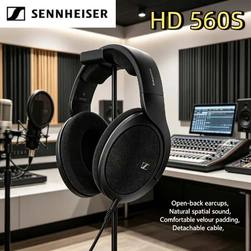 Original Sennheiser HD 560S Open Back Over Ear Headphones Neutral Frequency Response Sound Field Detachable Cable Audiophile