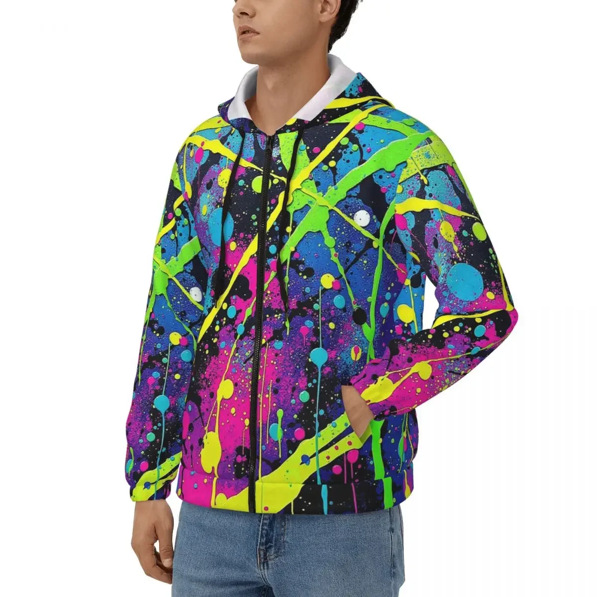 Colorful Camouflage Abstract Street Graffiti Art Zipper Hoodies Hip Hop Pullover Autumn Winter Sweatshirts Long Sleeve Tops