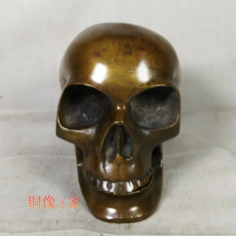 TOP COOL art  # PUNK # Metal death ROCK  BAR CLUB decorative exorcise evil spirits Skull Heads FENG SHUI sculpture brass statue