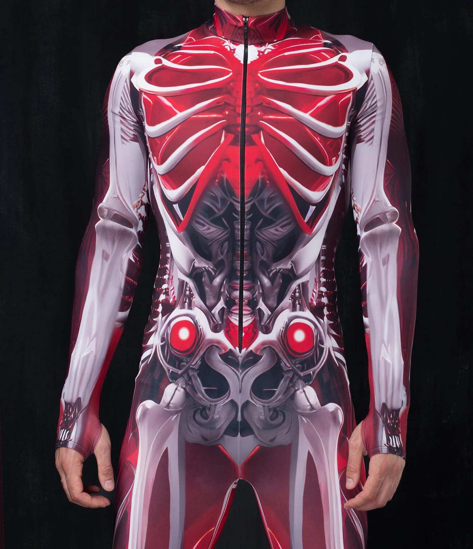 Unisex Totenkopf Steampunk Mechanische Rüstung Bodysuit Elastischer Punk Cosplay Zentai Jumpsuit Anzug Halloween Party Performance Kostüm – Detail 2