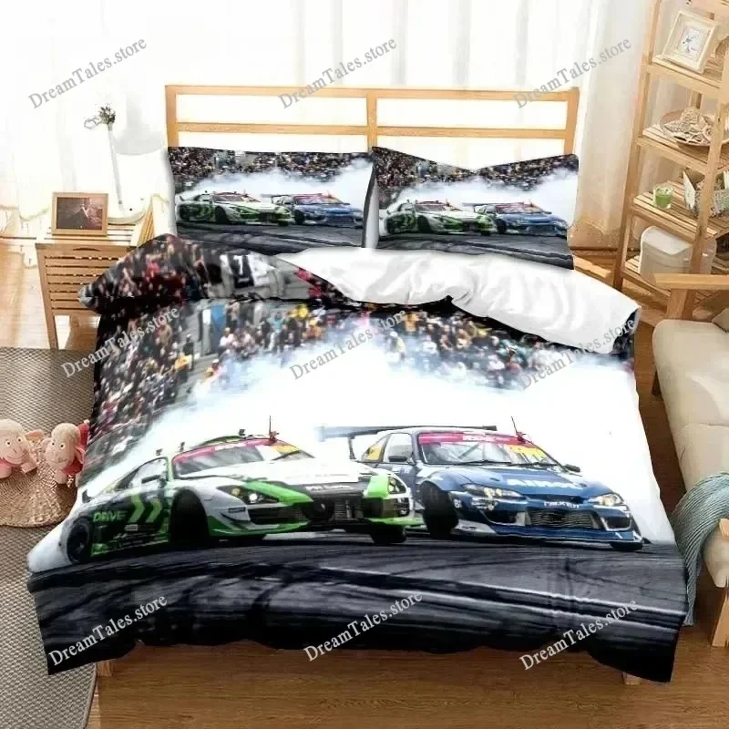 

Комплект постельного белья с 3D-принтом «Дрифт-кары»: пододеяльник, наволочки, одеяло. Размеры King/Queen. Для мальчиков и взрослых.