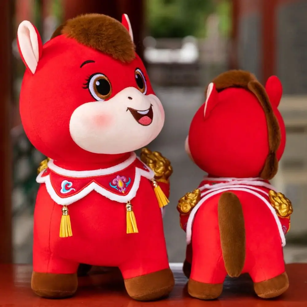Niedliches Pferdemaskottchen im chinesischen Stil, Stofftier, weiche PP-Baumwolle, Pferdesammlung, flauschiges chinesisches Stoffpferd, festliche Dekoration