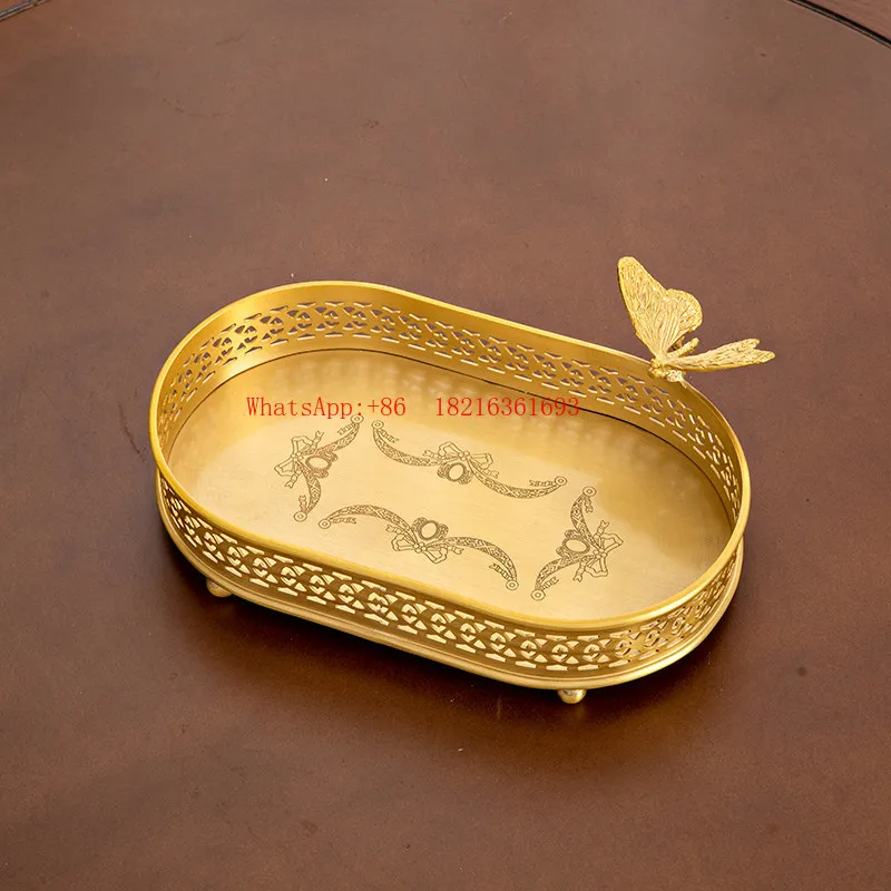 Limited Offer Oval Engraved Hollow Butterfly Decoration Aromatherapy Jewelry Storage Tray Retro Dresser Tray